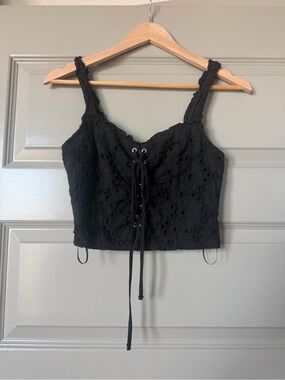 Black Eyelet Corset Lace-Up Cropped Tank Top